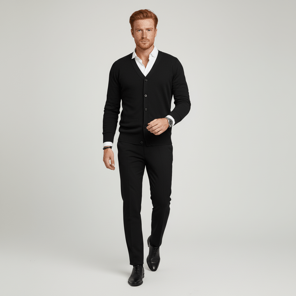 Polerad look med denna V-ringade slim fit herrkofta. Långa ärmar ger värme och stil till din outfit.