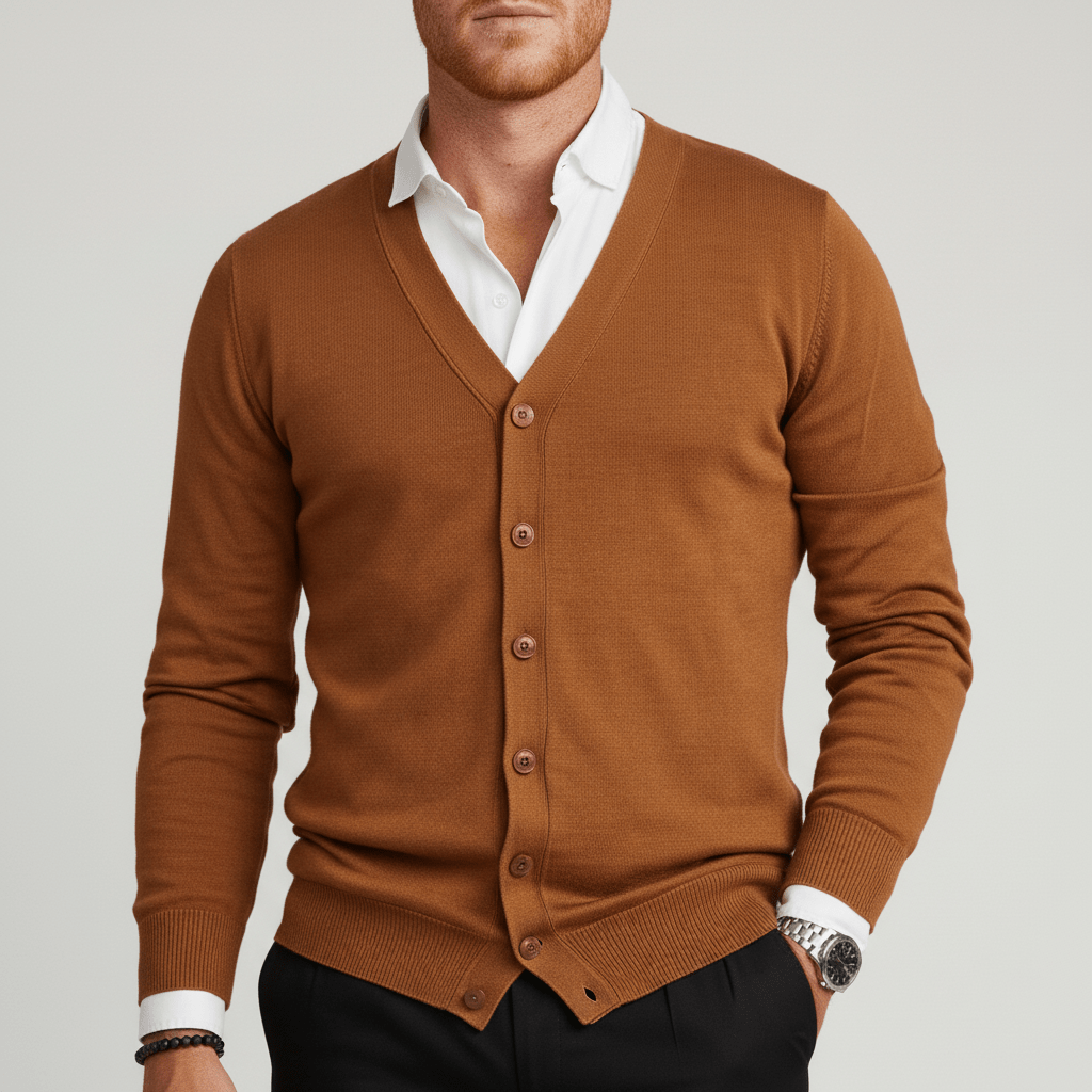Stilren V-ringad herrkofta i slim fit modell. Lång ärm och mångsidig för en komplett garderob.