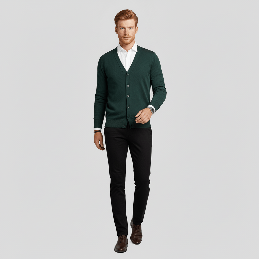 Stilren Alexander slim fit kofta för herrar. V-ringning, lång ärm för en modern, polerad vardagsstil.