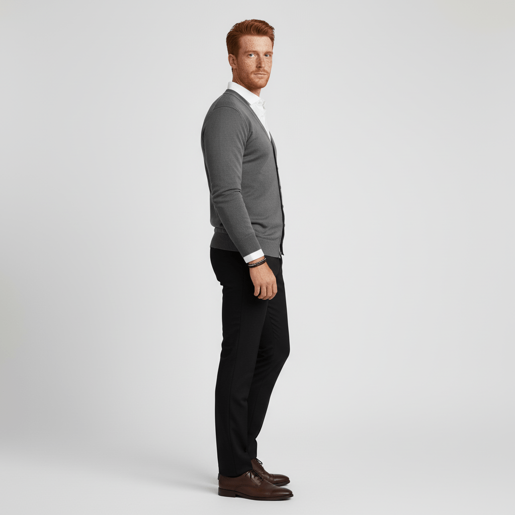Casual chic: slim fit herrkofta med V-hals och lång ärm. Enkel att styla för en snygg vardagsstil.