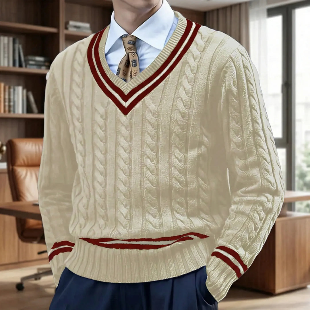 Herr Slim Fit V-ringad Tröja Mitchell i elegant stickat material, perfekt för stilren vardag.