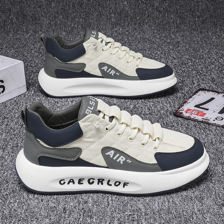 Herr Sneakers med tjock sula i beige, grå och svart. Elegant design, slitstark och bekväm, perfekt för sport och vardag.