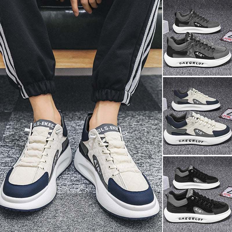 Herr Sneakers med tjock sula i beige, grå och svart. Elegant design, slitstark och bekväm, perfekt för sport och vardag.