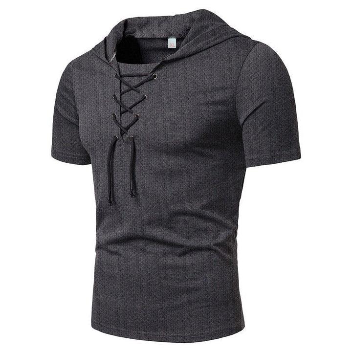 "Herr sommar t-shirt med dragsko, kortärmad, enfärgad polyester för avslappnad stil i varmt väder"