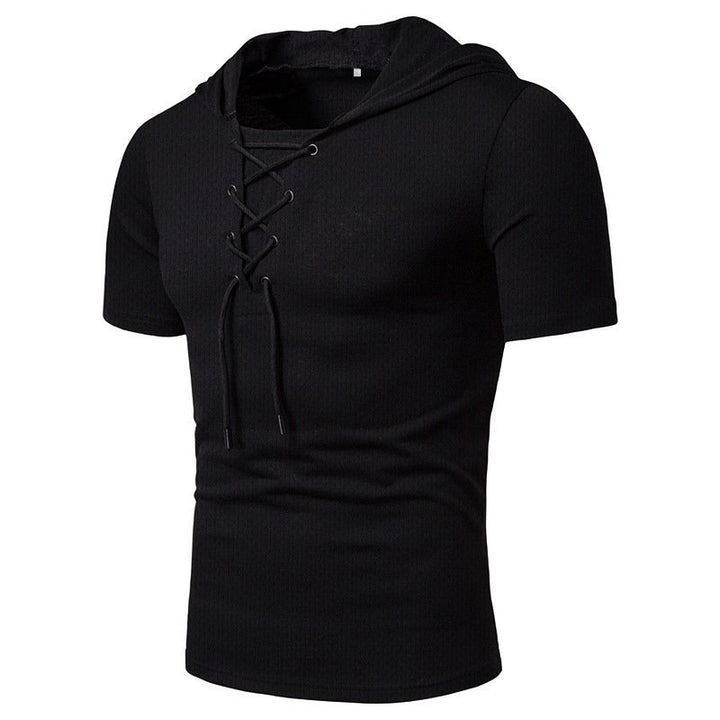 "Herr sommar t-shirt med dragsko, kortärmad, enfärgad polyester för avslappnad stil i varmt väder"