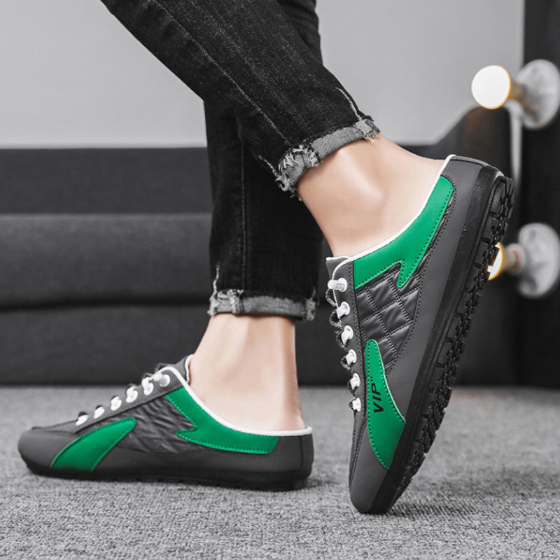 "Herr sportiga slip-on skor i ventilerande mesh med rund tå och platt häl, erbjuder stil och bekvämlighet."