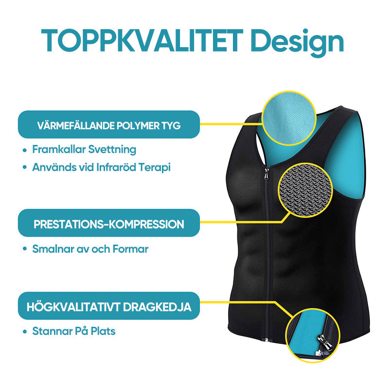 Herr svart kompressionsväst med dragkedja, för bättre hållning, stilfull och bekväm design, idealisk för träning.