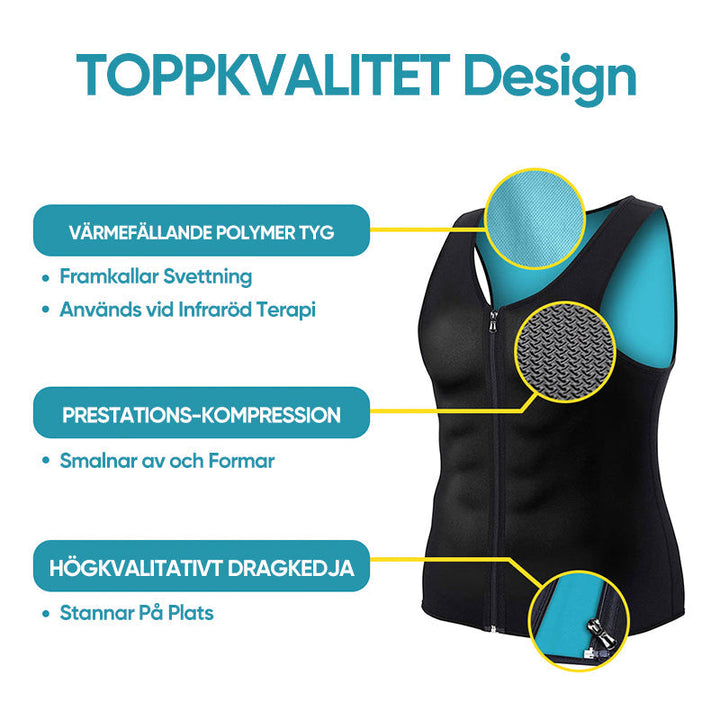 Herr svart kompressionsväst med dragkedja, för bättre hållning, stilfull och bekväm design, idealisk för träning.