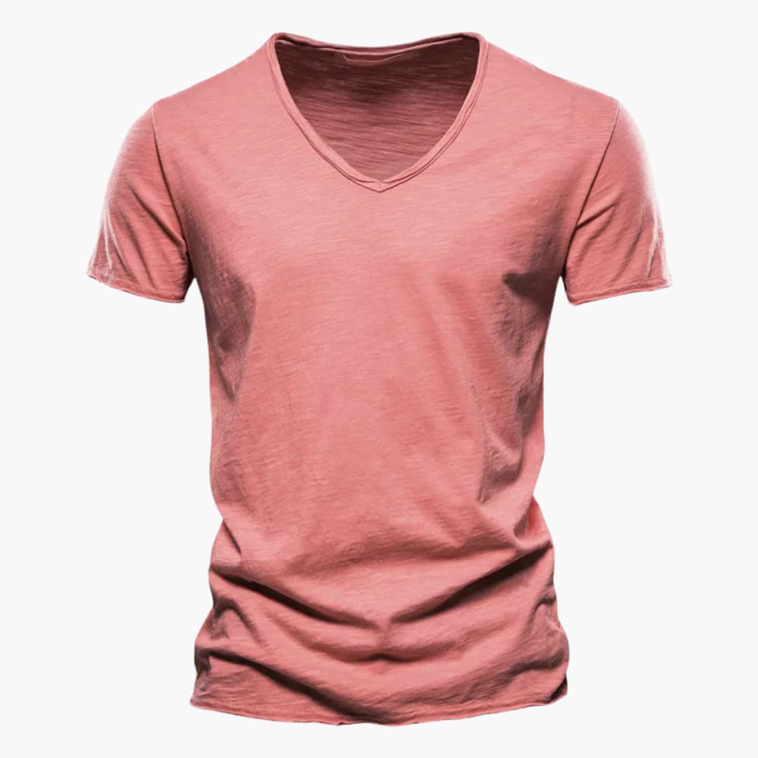 Herr t-shirt med V-ringning och korta ärmar. Enfärgad, bekvämt vardagsplagg för stilren look.