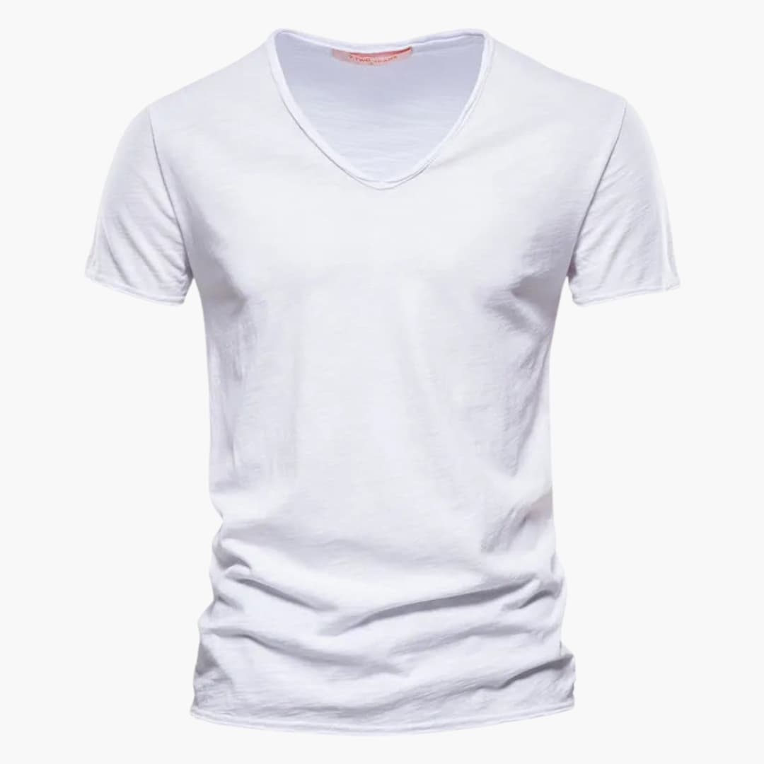 Klassisk herr t-shirt med V-ringning, korta ärmar. Enfärgad och bekväm för en enkel vardagslook.