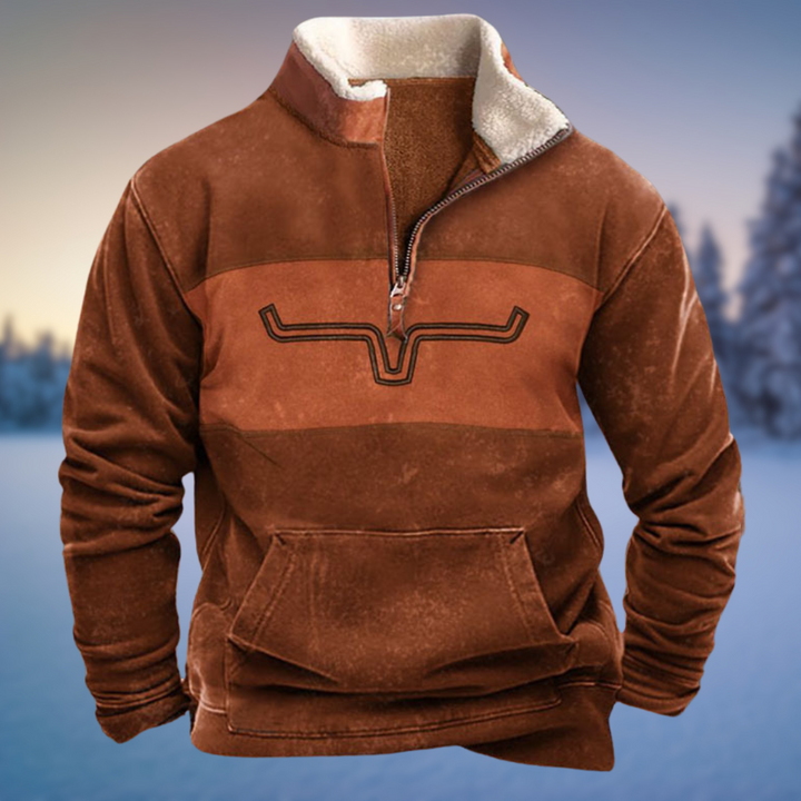 Mönstrad herr Lincoln pullover, westerninspirerad med praktisk halvdragkedja för en casual look.