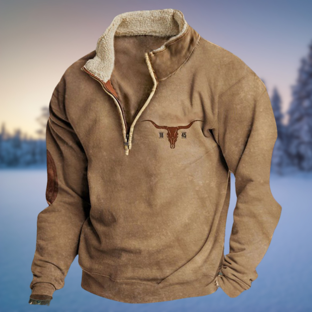 Elegant herrpullover Lincoln med halvdragkedja, western-design för en bekväm och stilren fritidsoutfit.