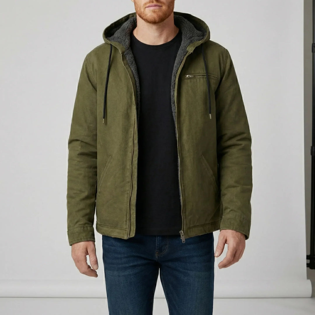 Herrhoodie Luke med dragkedja. Stilren fritidsjacka i grått med justerbar huva, idealisk vår- och höstjacka.