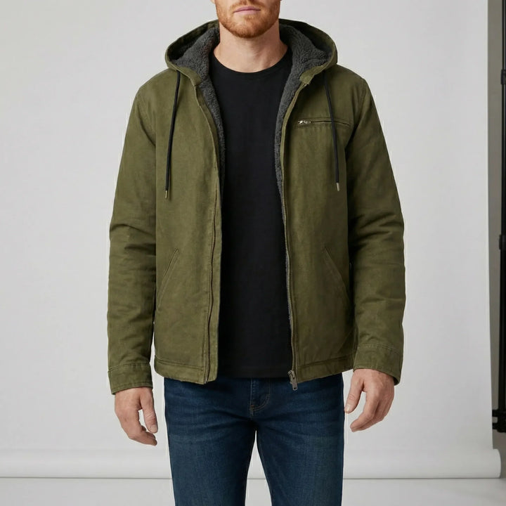 Herrhoodie Luke med dragkedja. Stilren fritidsjacka i grått med justerbar huva, idealisk vår- och höstjacka.