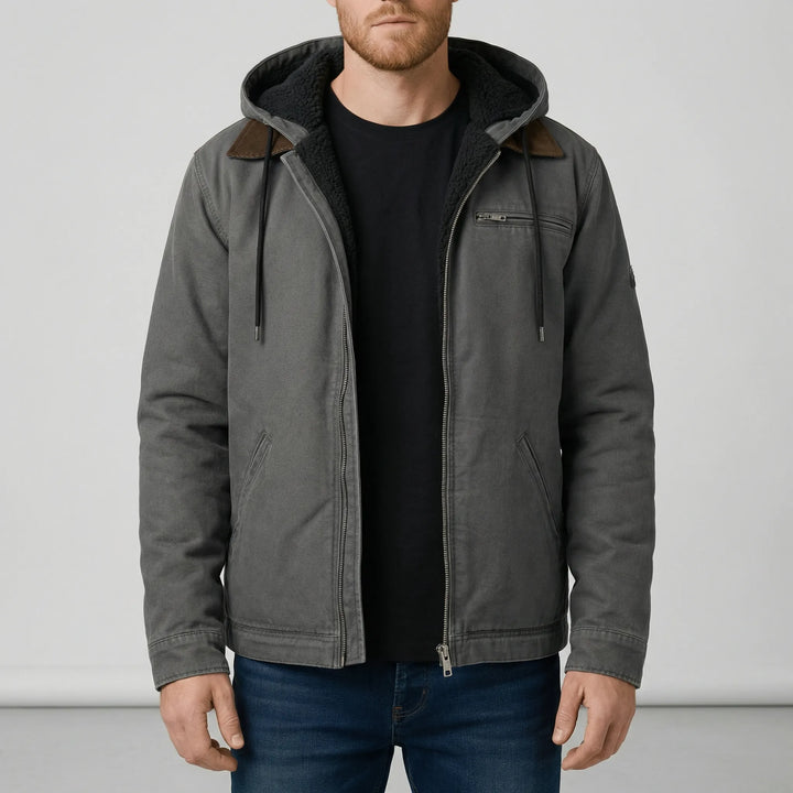 Herrarnas grå hoodie, stilren för lager på lager. Avslappnad sportig vardagsjacka med bekväm passform.