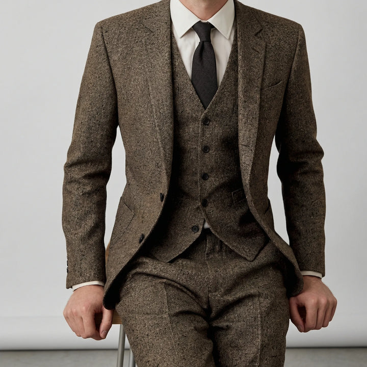 Elegant tredelad slim fit kostym för män, idealisk för bröllop, fester och affärsmöten. Tidlös design.
