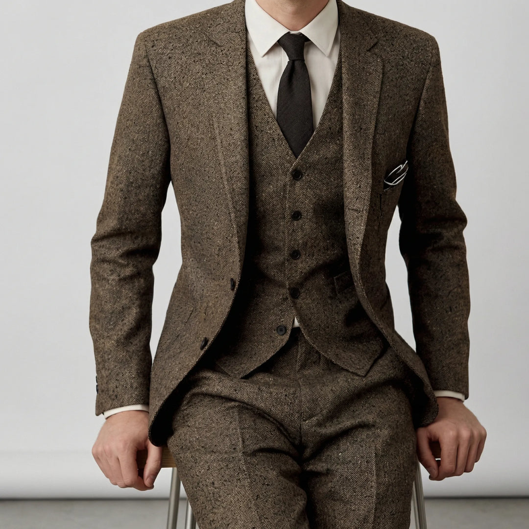 Herrarnas Harry slim fit kostym, komplett med kavaj, väst och byxor. En stilren och elegant helhet.