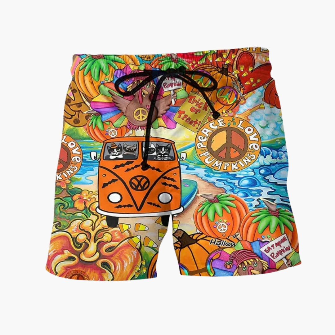 Herrbadshorts med justerbar dragsko i midjan för optimal passform. Lediga tryckta sommarshorts för soliga dagar.