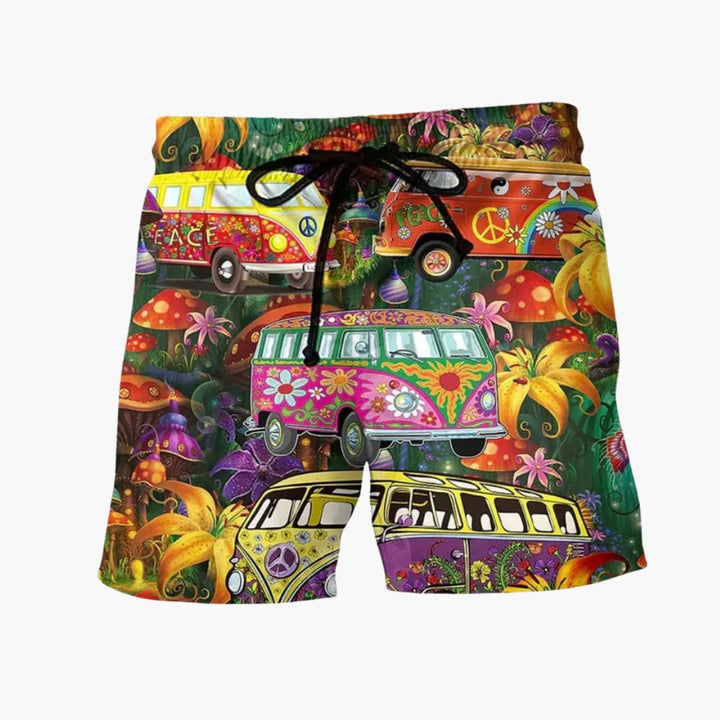 Herrboardshorts med snyggt tryck och sidofickor. Justerbara badshorts för män, perfekta för pool och ledig stil.