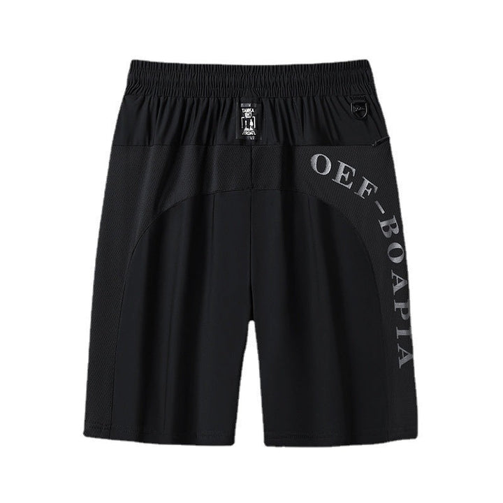 "Herrens sommar stretchiga sportshorts i grått, elastisk midja, praktiska fickor, perfekt för träning och fritid."