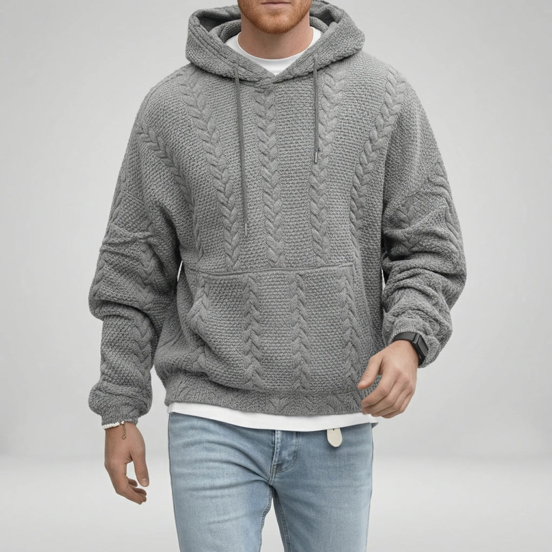 Bekväm herr hoodie med flätmönster. Mjuk pullover i avslappnad vardagsstil, perfekt för vardag & fritid.