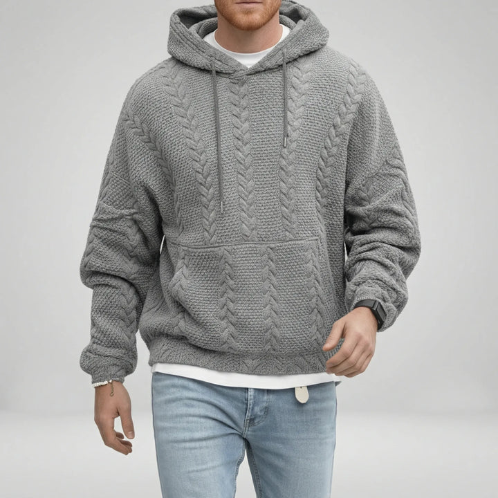 Bekväm herr hoodie med flätmönster. Mjuk pullover i avslappnad vardagsstil, perfekt för vardag & fritid.