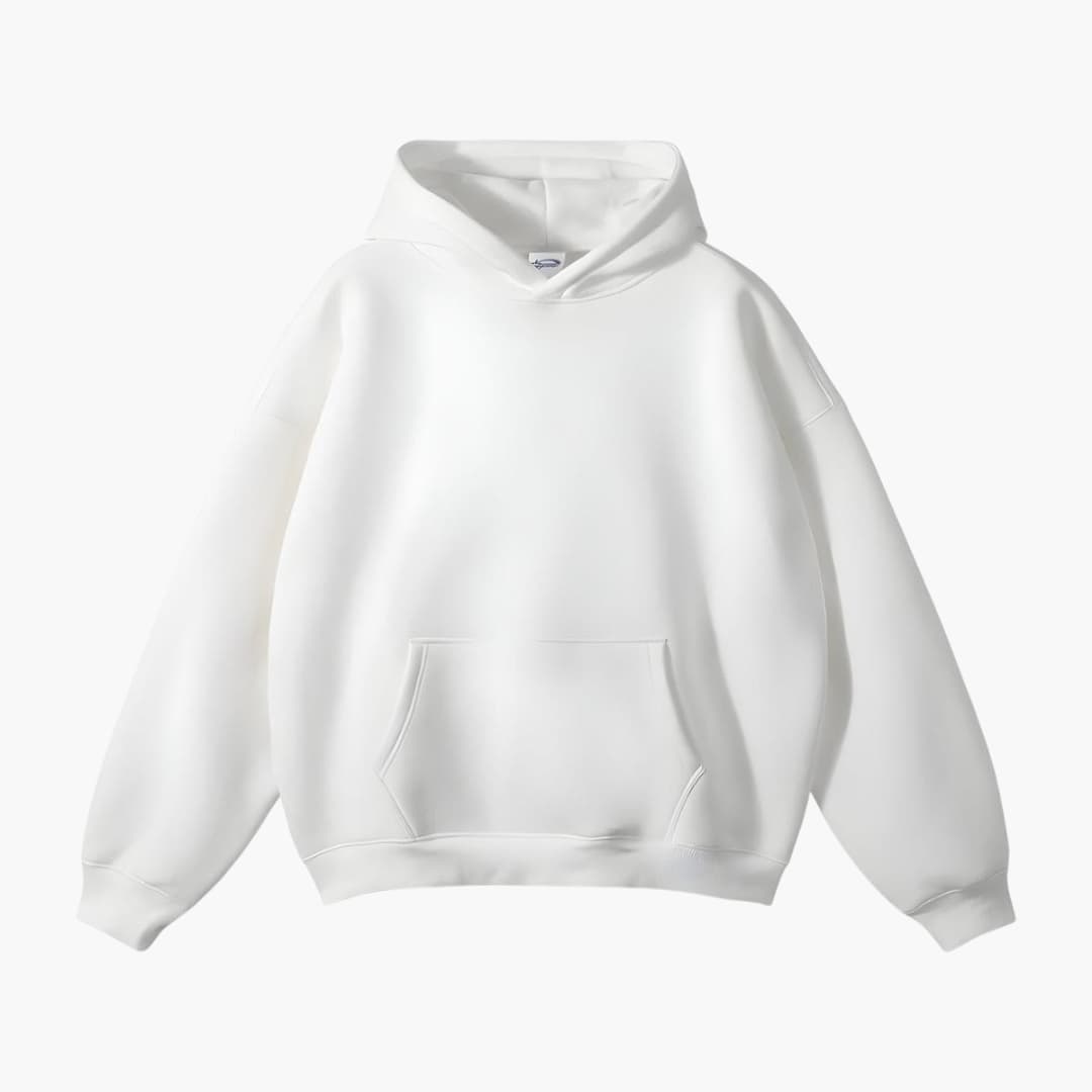 Bekväm herr hoodie i casual stil med lång ärm. Mjuk vardagströja med praktisk känguruficka och huva för män.