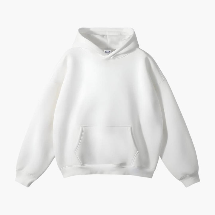 Bekväm herr hoodie i casual stil med lång ärm. Mjuk vardagströja med praktisk känguruficka och huva för män.