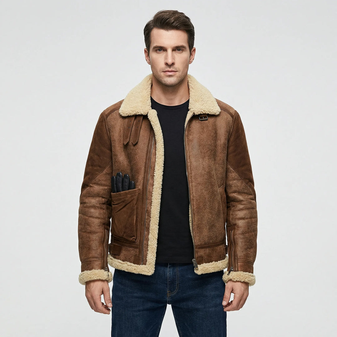 Mångsidig herrjacka Thies, lammfällsstil. Elegant & casual ytterplagg för män, värmer alla dagar.