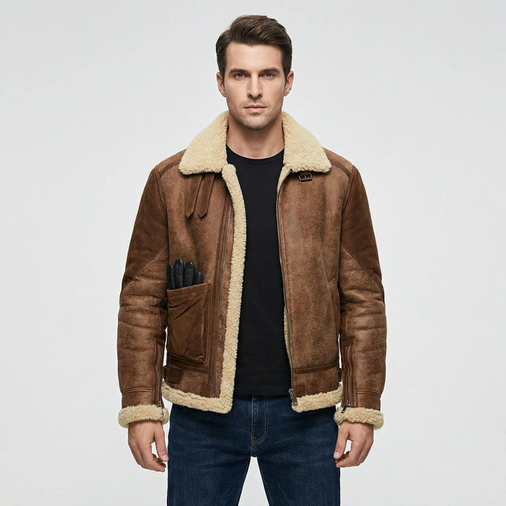 Mångsidig herrjacka Thies, lammfällsstil. Elegant & casual ytterplagg för män, värmer alla dagar.