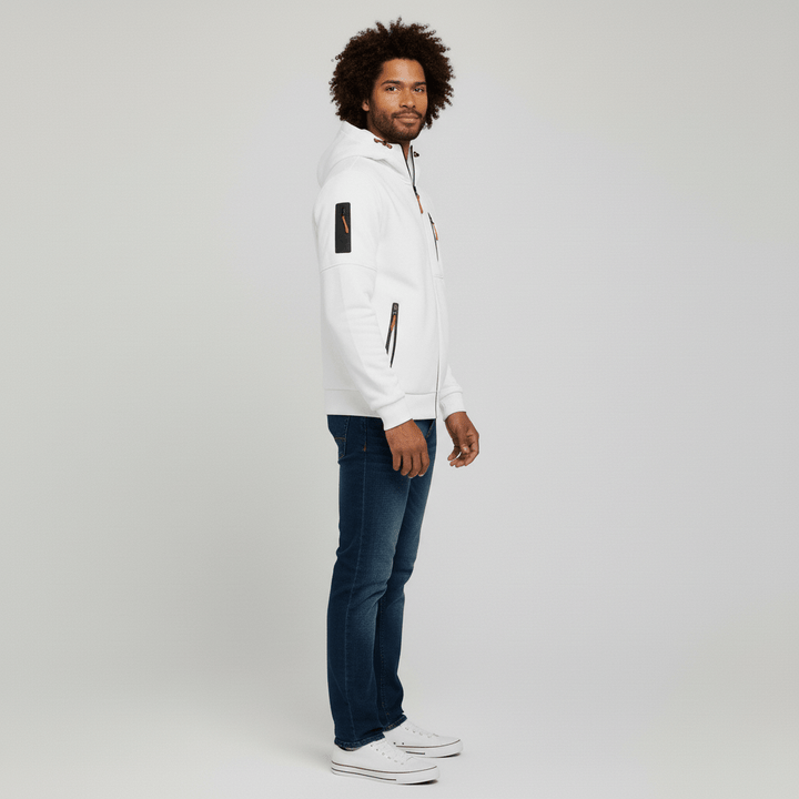 Lättviktig herrjacka, Oscar hoodie med huva och dragkedja. Sportig design för aktiva dagar.