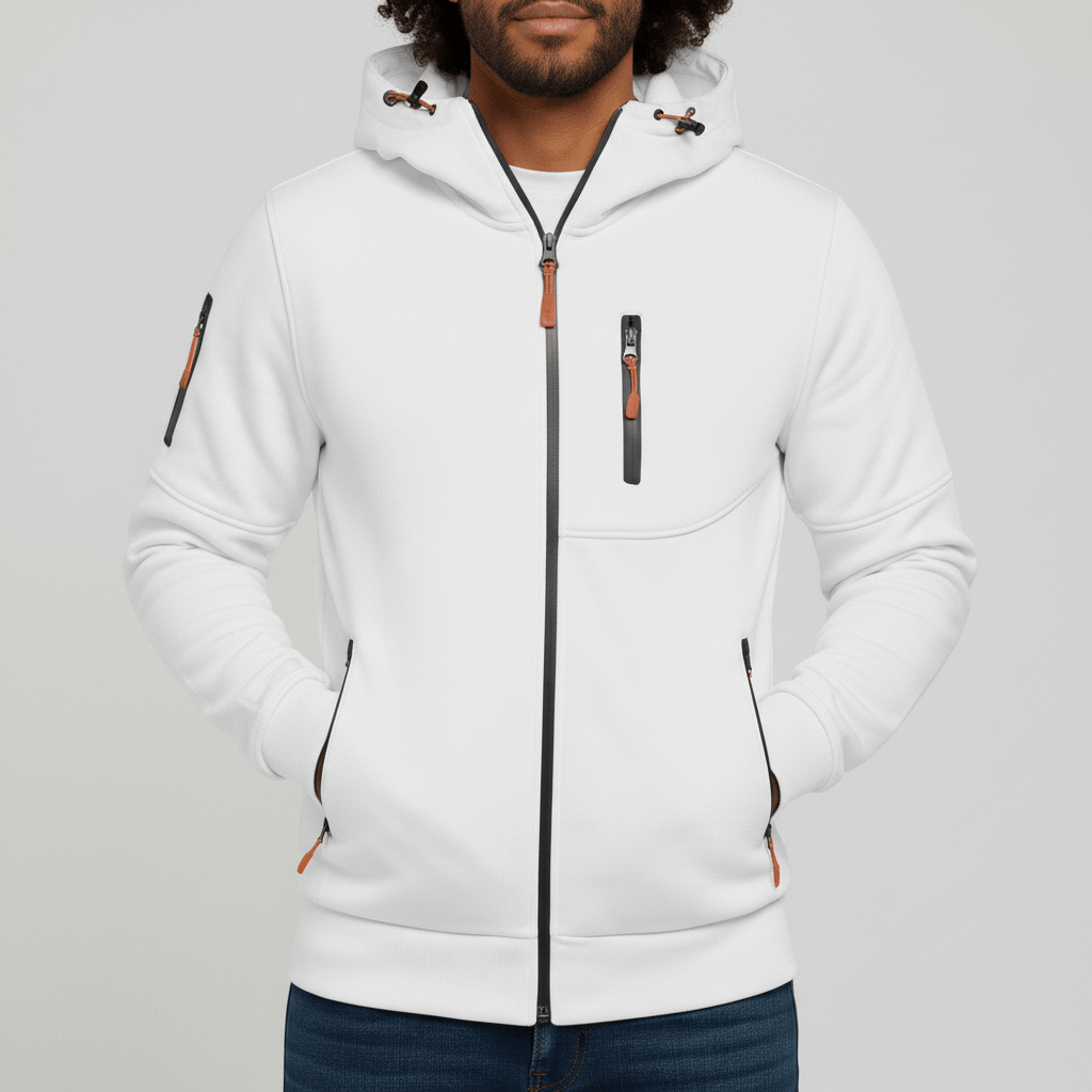 Oscar herrjacka med huva och dragkedja. Sportig grön hoodie, perfekt för kalla dagar.
