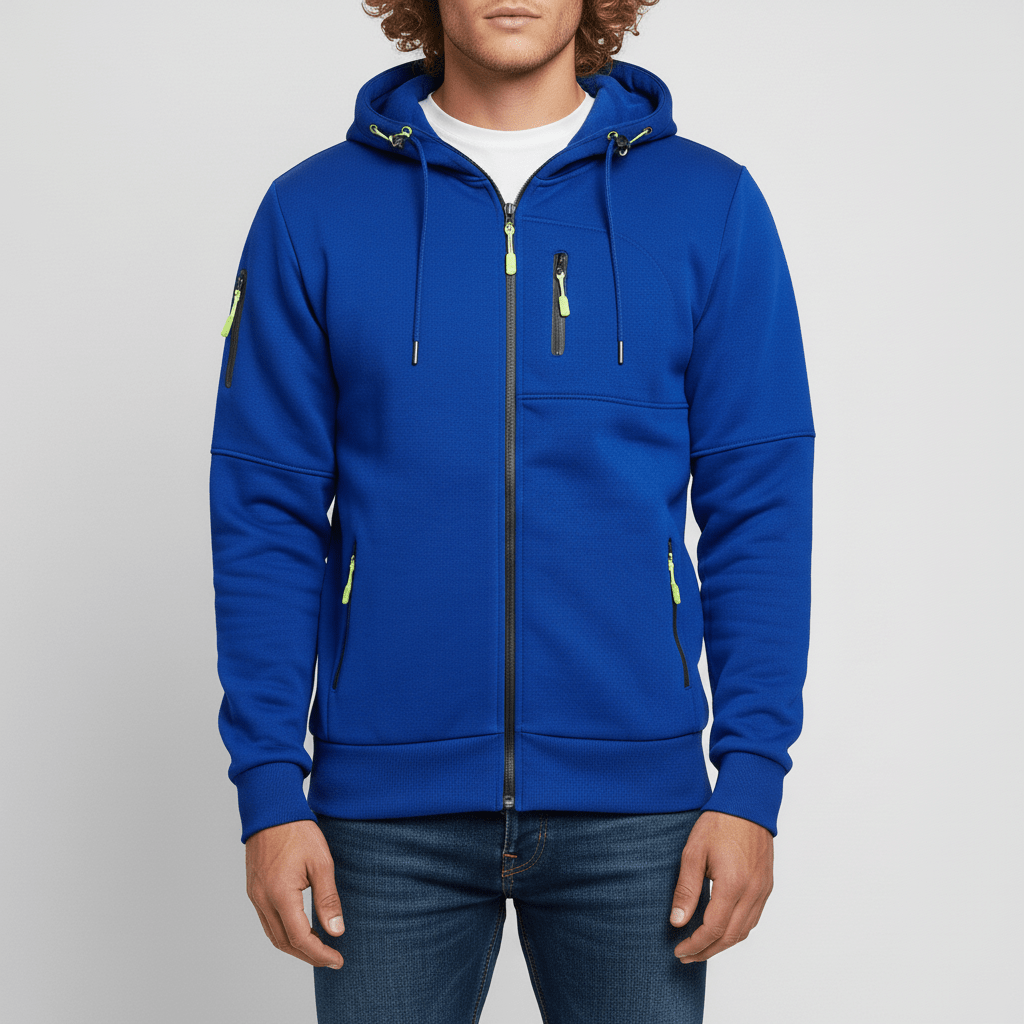 Herrjacka med huva och hel dragkedja, blå. Oscar hoodie för en sportig och avslappnad look.