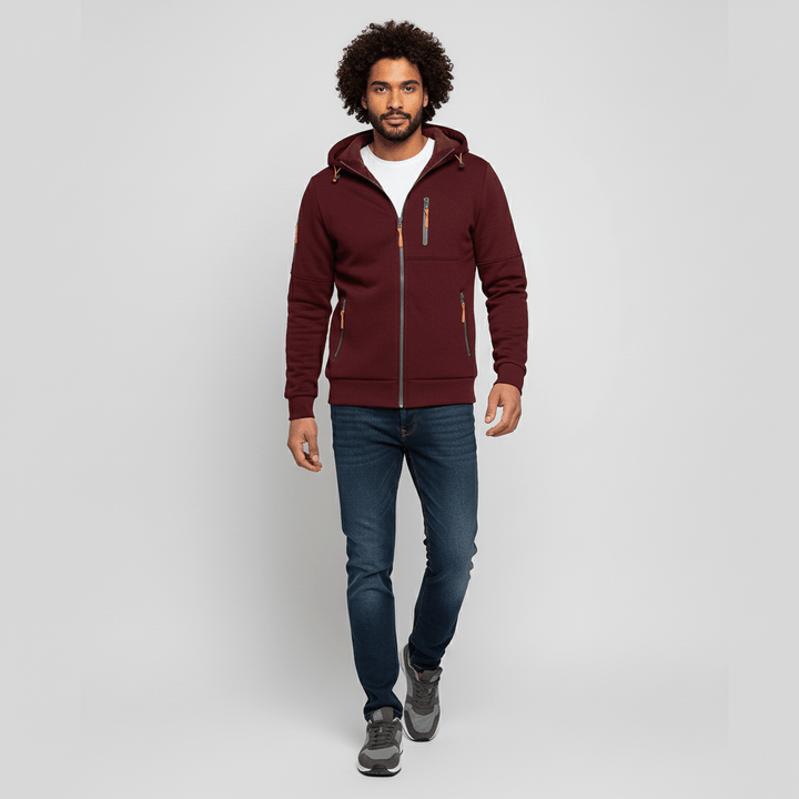 Oscar herrjacka, grå zip-hoodie med huva. Kvalitetsjacka för vardagsbruk och fritid.