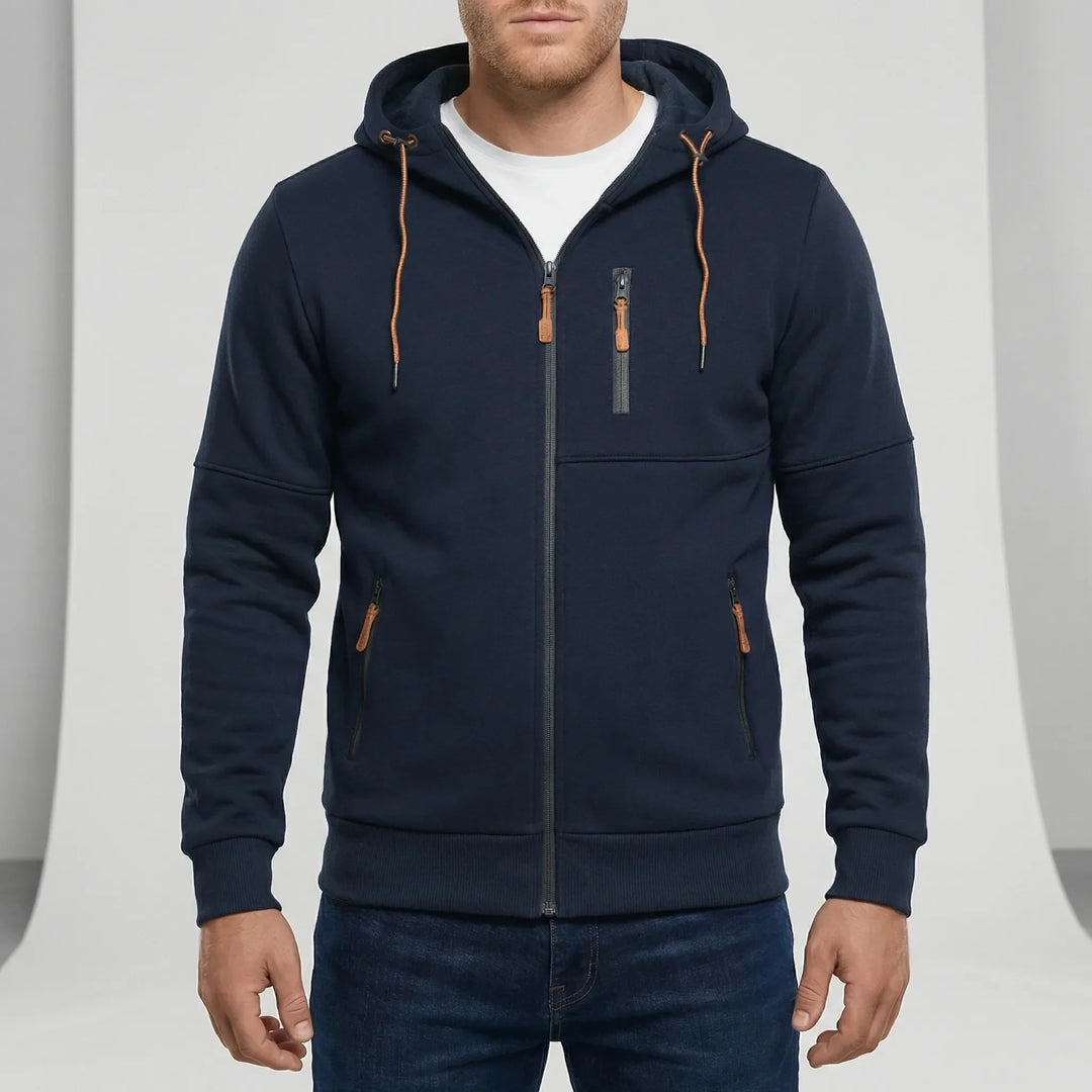Vardagsjacka för herr med huva & hel dragkedja. Oscar zip-jacka, perfekt för avslappnad och modern look.