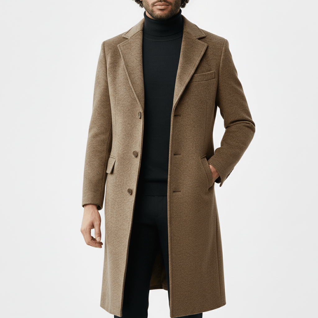 Stilfull vinterkappa med knappslå, perfekt som värmande och elegant ytterplagg.