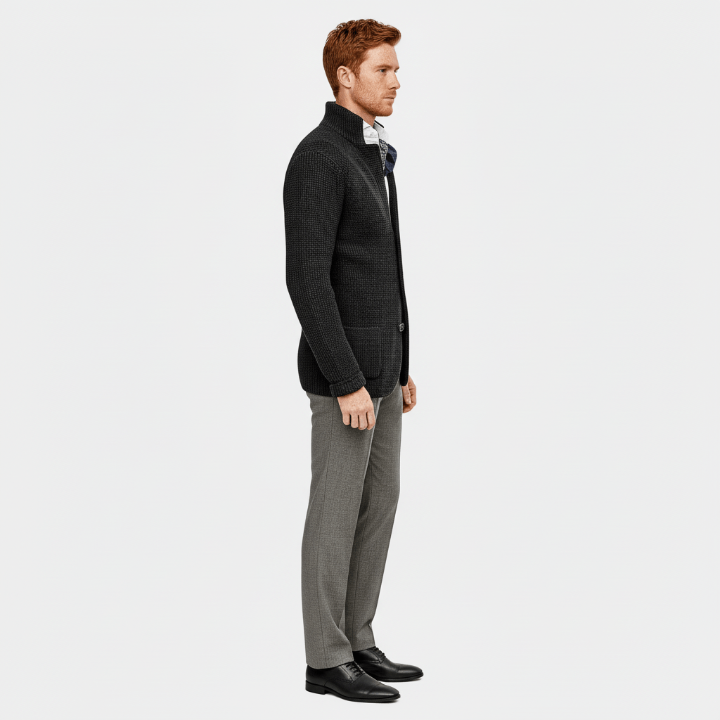 Elegant långärmad herrkofta. Klassisk design med knappar, mångsidig vardagsfavorit.