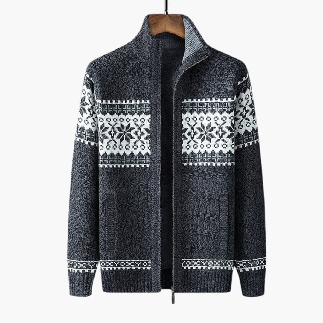Herrkofta i stickat material med modern dragkedja. Mångsidig kofta för en avslappnad men stilren look.