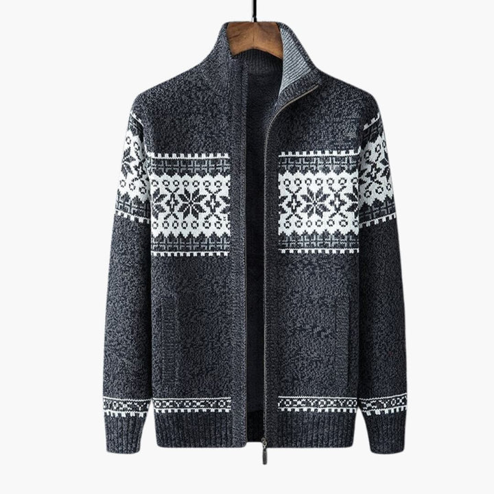 Herrkofta i stickat material med modern dragkedja. Mångsidig kofta för en avslappnad men stilren look.