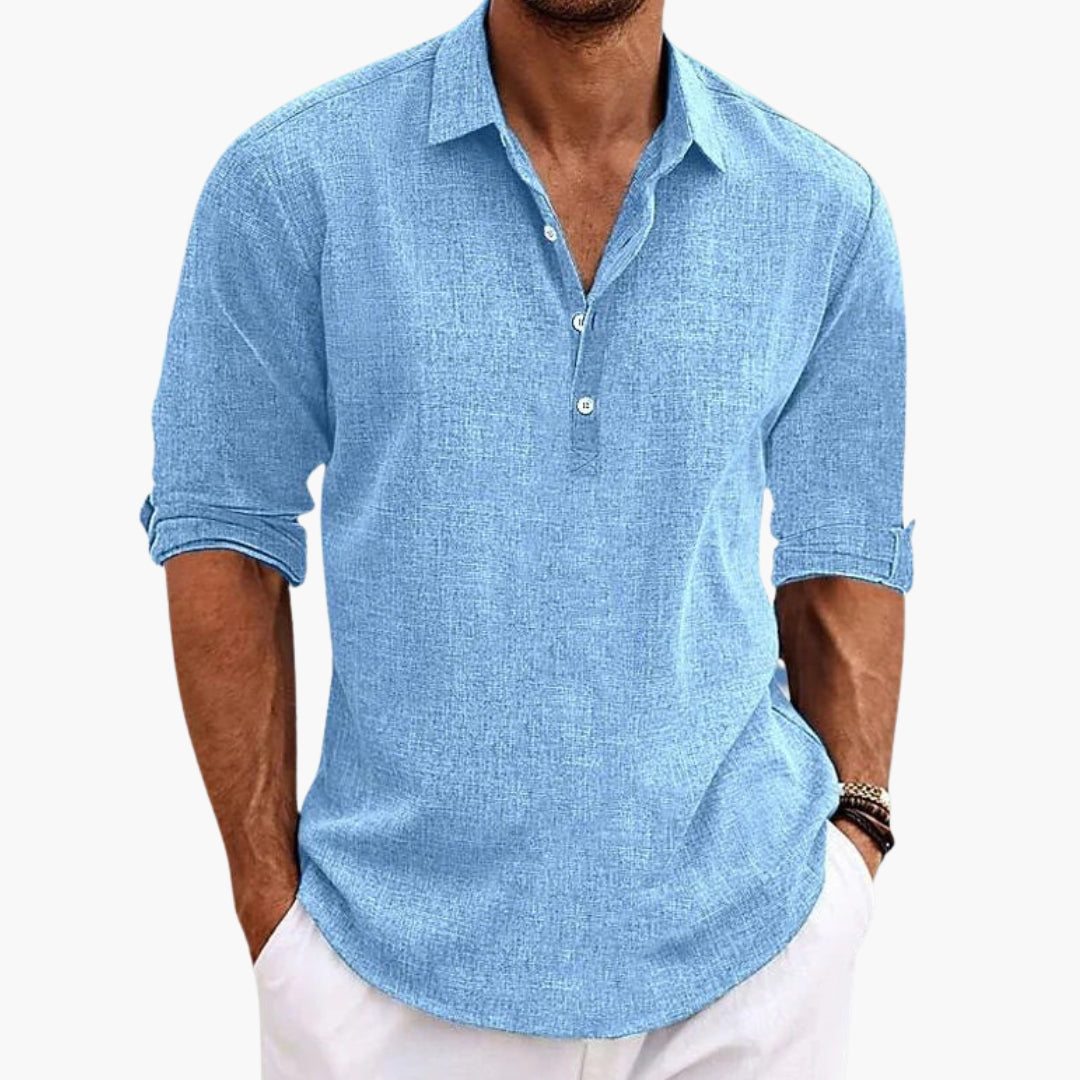 Texturerad herrskjorta med knappslå & spetsig krage. Långärmad för en casual/smart casual look. Svart, blå, grå.