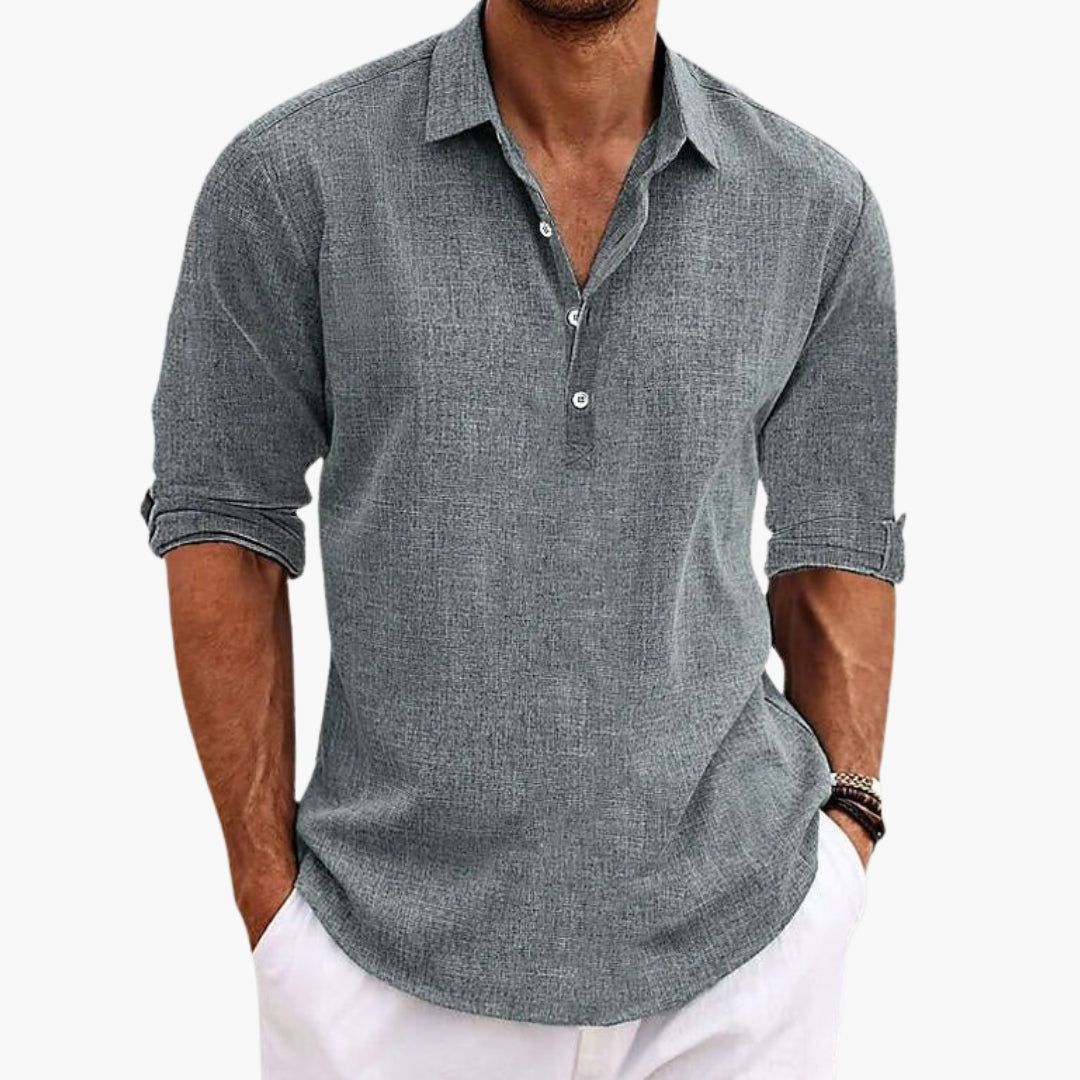 Modern herrskjorta med rakt snitt, långa ärmar & krage. Idealisk för casual eller smart casual. Finns i svart, blå, grå.