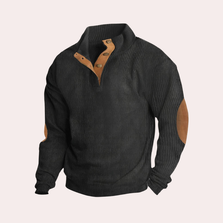 Stilfull manchester pullover för män. Ribbad herrtröja, perfekt för casual höst- och vinterkomfort.