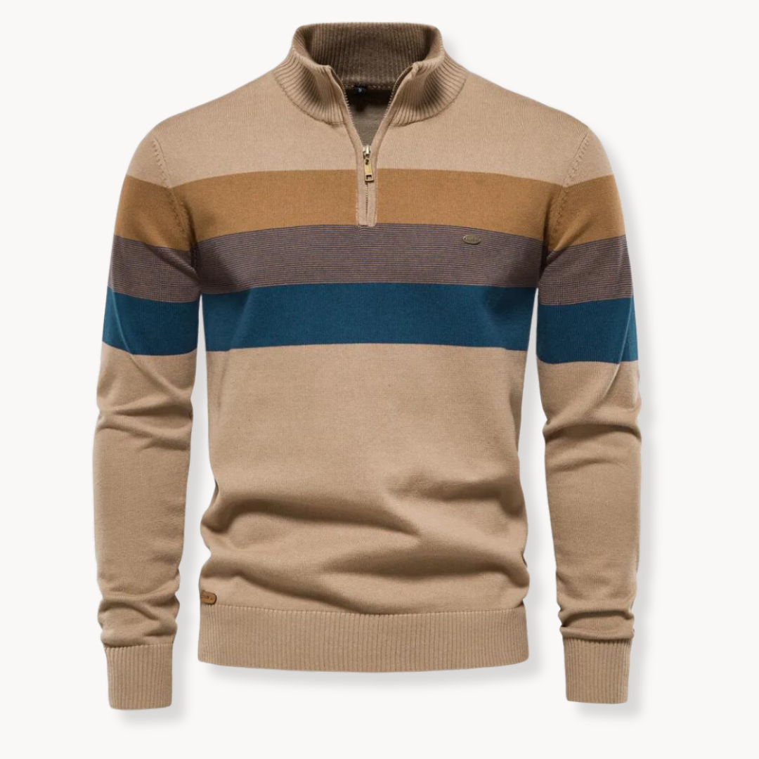 Pullover Toby med halvdragkedja för herr. Klassisk randig design, mångsidig herrtröja för alla tillfällen.