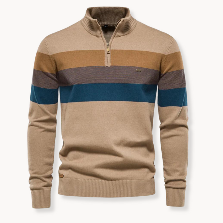 Pullover Toby med halvdragkedja för herr. Klassisk randig design, mångsidig herrtröja för alla tillfällen.