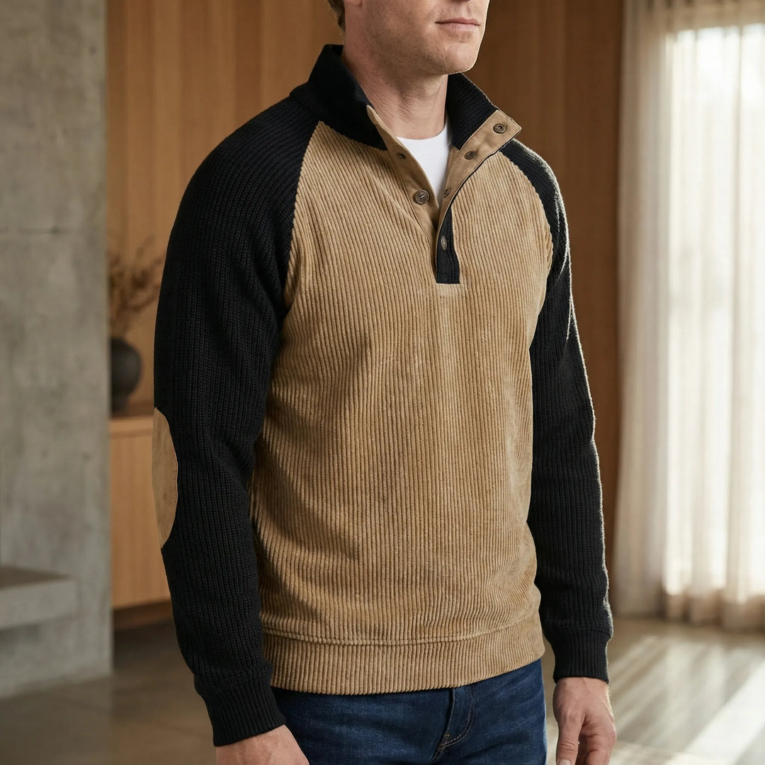 Herrtröja Zac med raglanärmar och knappkrage, ledig vardagsstil. Bekväm pullover för herr.