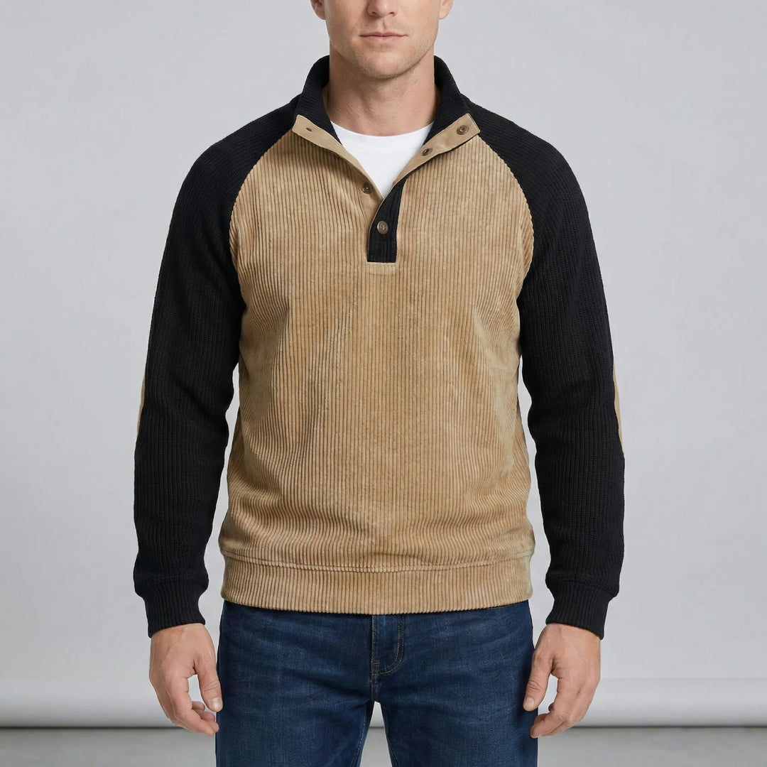 Stilren Zac herrtröja med raglanärmar och knappkrage. Perfekt höstmode och vårtröja för casual look.