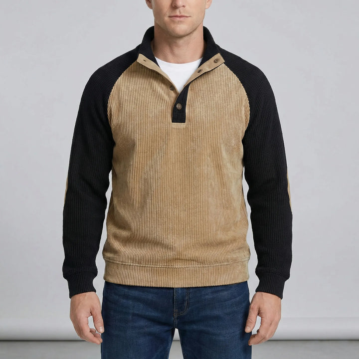 Stilren Zac herrtröja med raglanärmar och knappkrage. Perfekt höstmode och vårtröja för casual look.