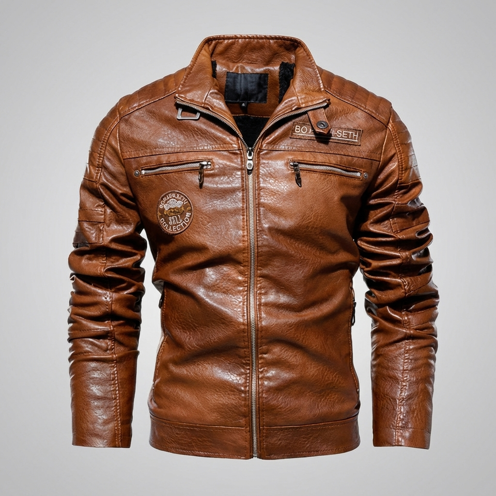 Svart klassisk herrjacka i tidlös bikerstil med dragkedja och detaljer