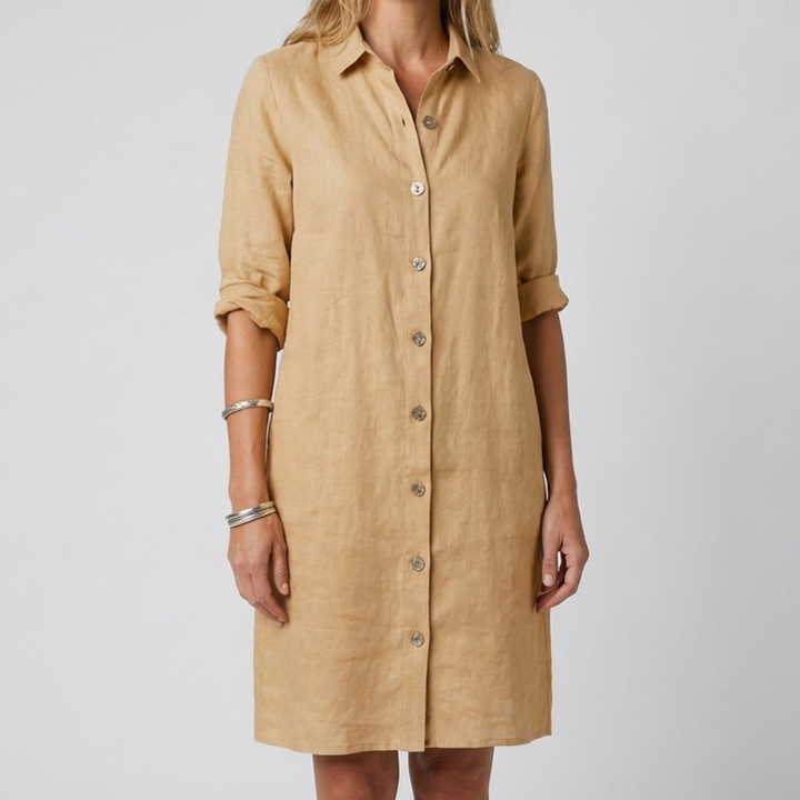 Beige khaki midi-klänning med krage