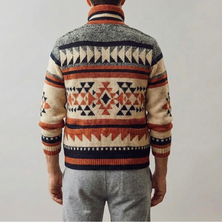 Stilig Boho Jacka för Män visad bakifrån med mönsterdetaljer